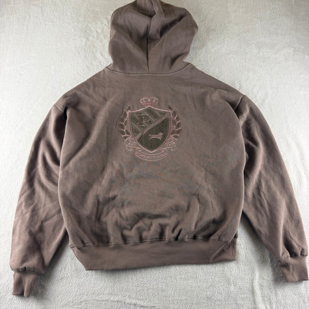 Victoria's Secret PINK Ivy Campus Zip Up Hoodie Brown Women XS Vintage Y2K
